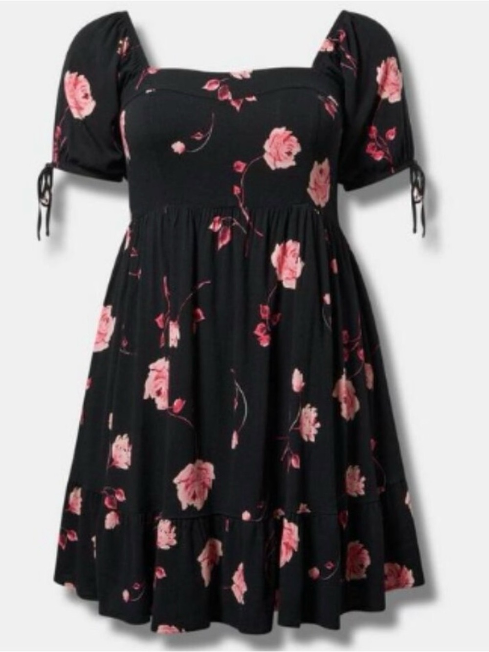 NWOT Black Floral Square Neck Sundress with Puff Sleeves